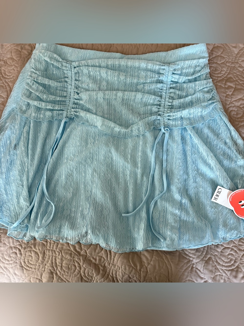 Light Blue Lace Ruched Lacey Skirt (1X) NWT!